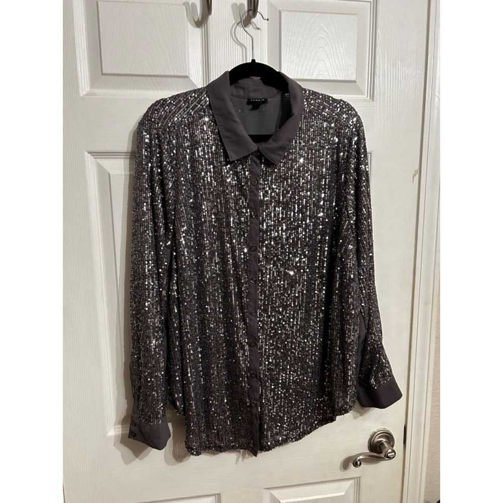 Torrid Size‎ 2 Madison Sequins Button Front Shirt Long Sleeve Blouse Purple
